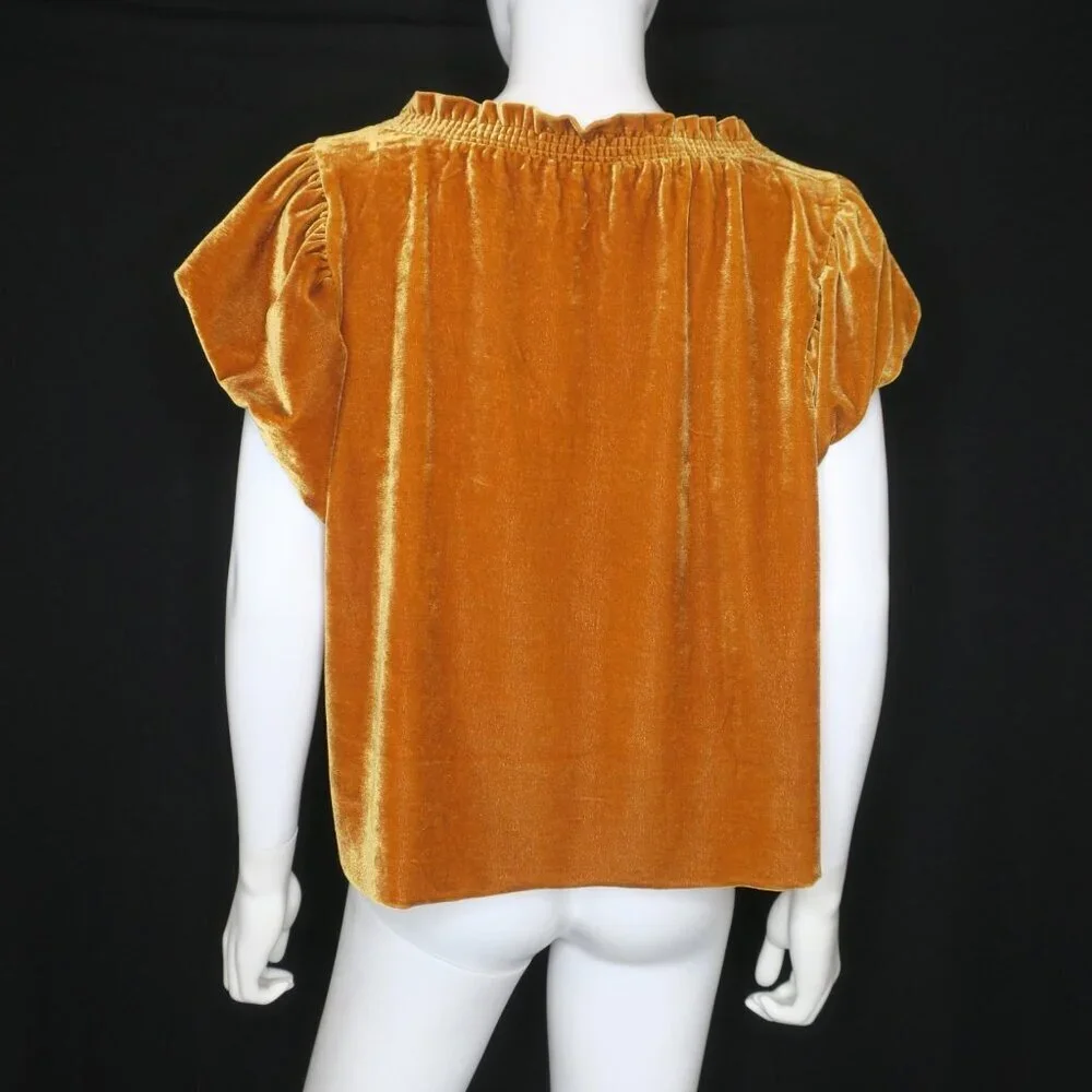 Free People Terese Velvet Top Pumpkin Pie Puff Short Sleeve Women's Medium